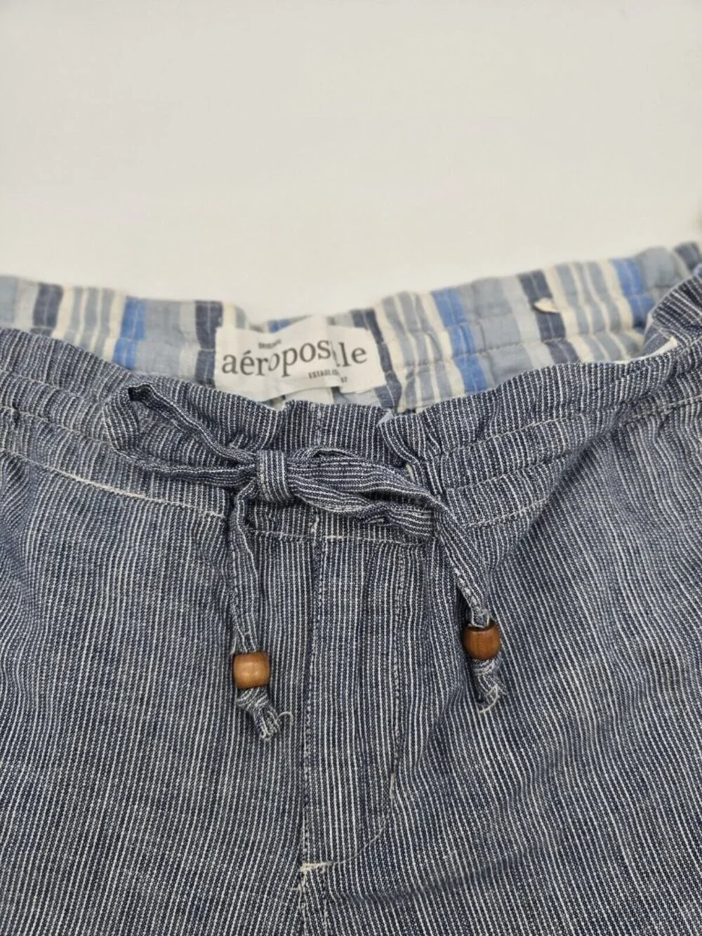 Aeropostale Juniors Shorts Size 13 / 14 Blue Striped Cotton Bootie Short Shorts